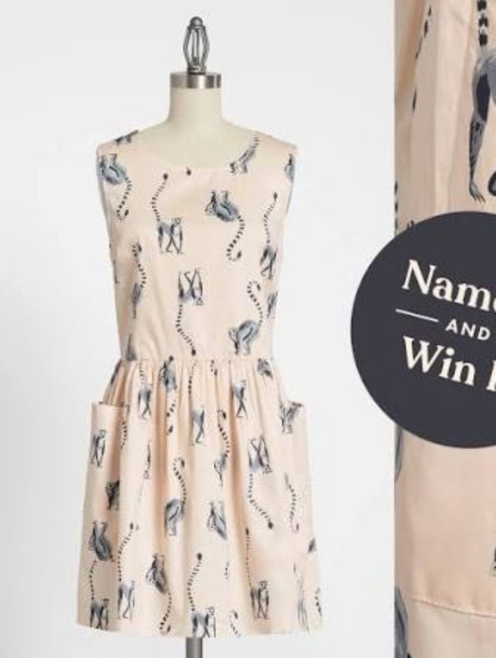 Modcloth Cotton Lemur Animal Print Pocket Shift Dress
